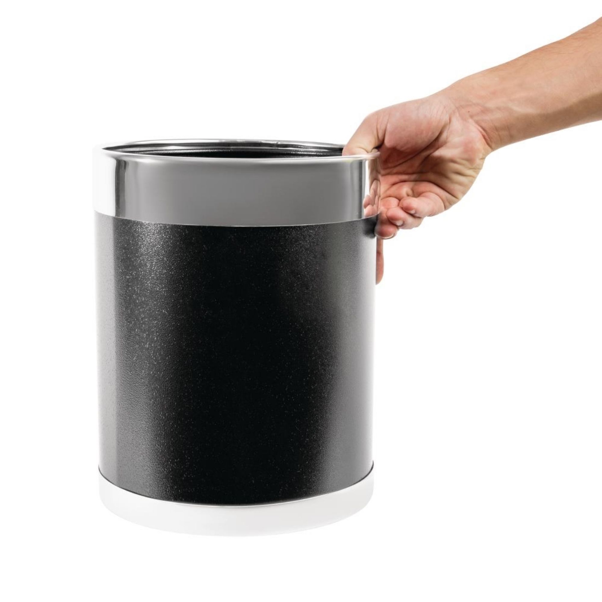 Picture of Bolero Black Waste Paper Bin with Silver Rim