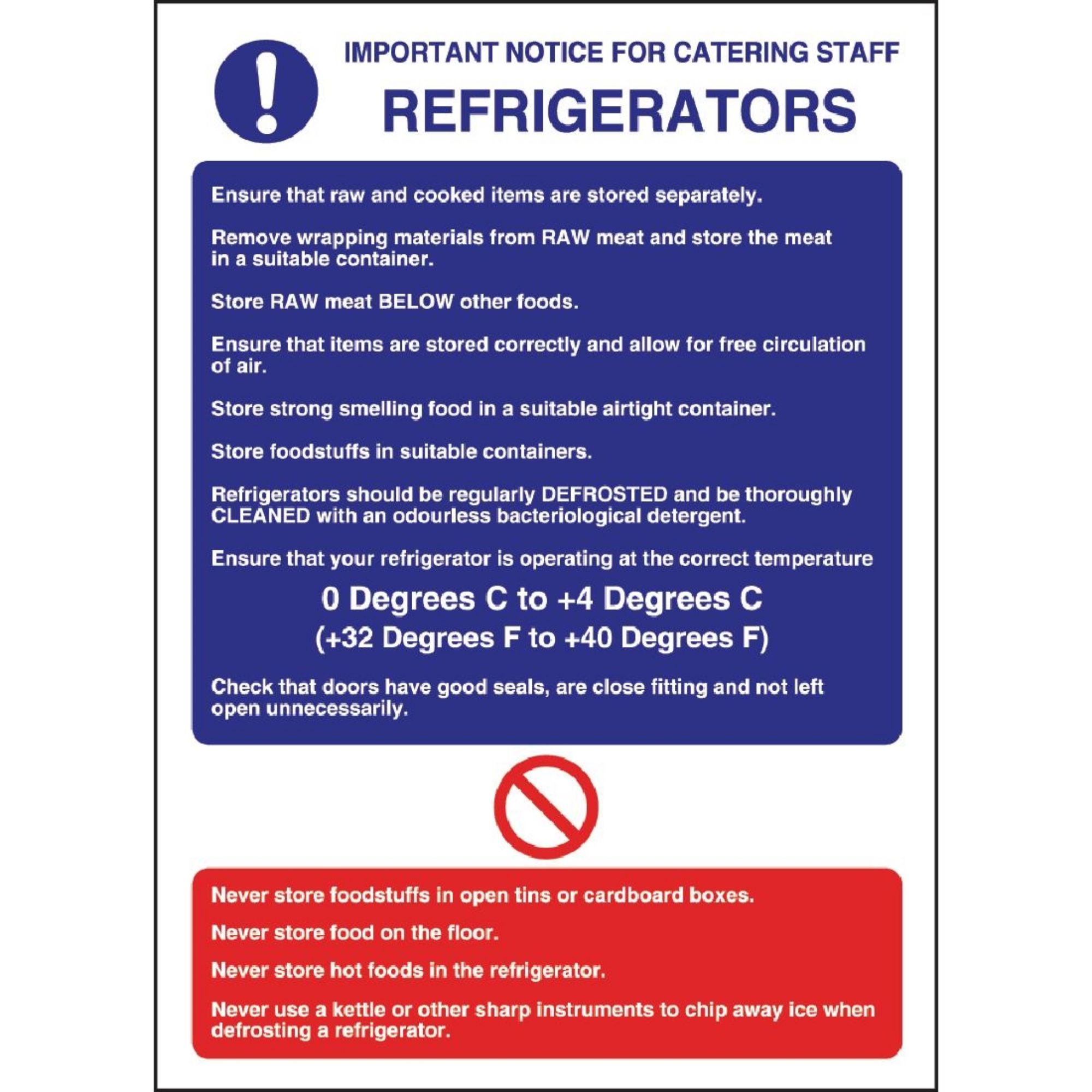 Picture of Vogue Refrigerator Guidelines Sign