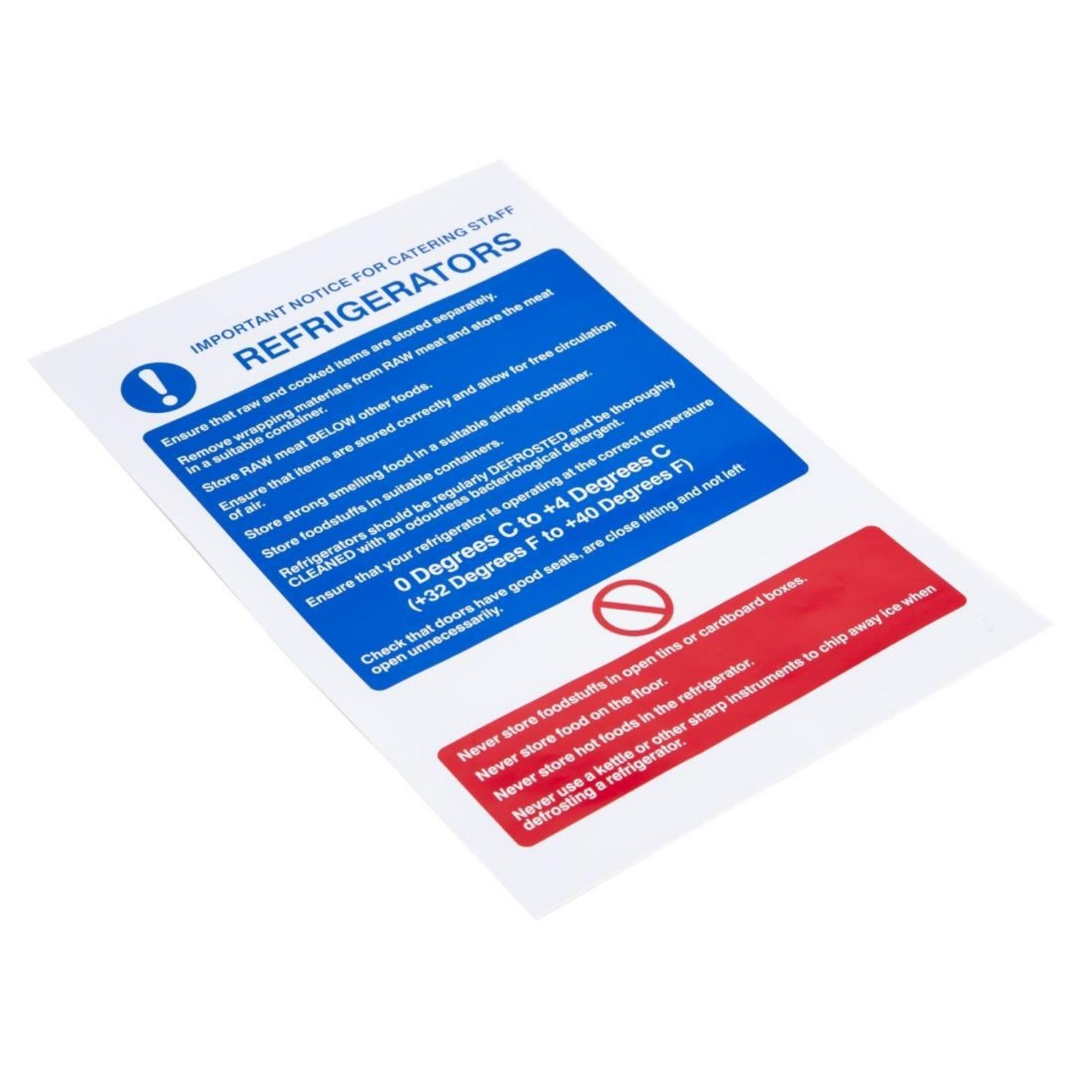 Picture of Vogue Refrigerator Guidelines Sign