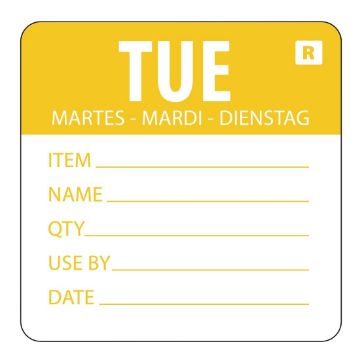 Picture of Hygiplas Removable Day of the Week Label Tuesday (Pack of 500)