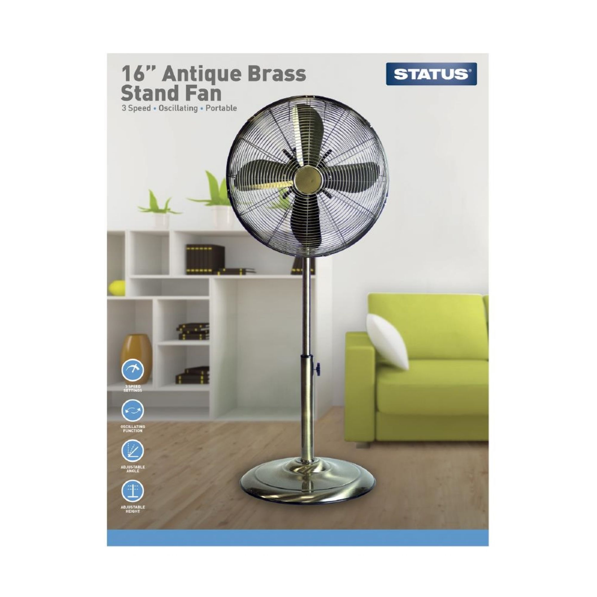 Picture of Status 16" Oscillating Antique Brass Stand Fan