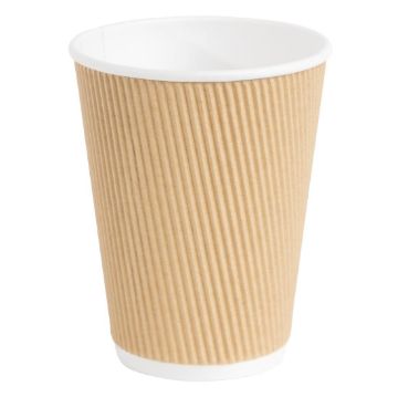 Picture of Fiesta Recyclable Coffee Cups Ripple Wall Kraft 340ml / 12oz (Pack of 500)