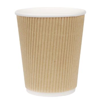 Picture of Fiesta Recyclable Coffee Cups Ripple Wall Kraft 225ml / 8oz (Pack of 25)