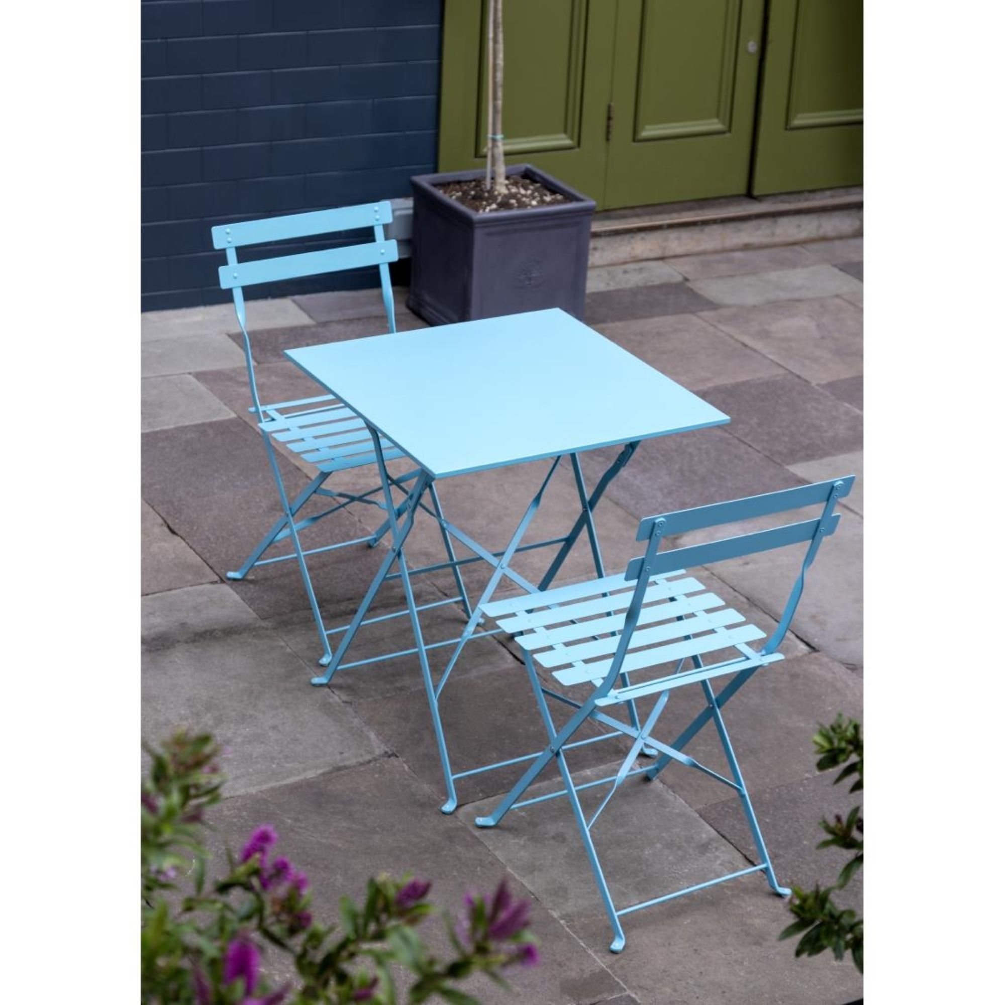 Picture of Bolero Pavement Style Square Steel Table Seaside Blue 600mm