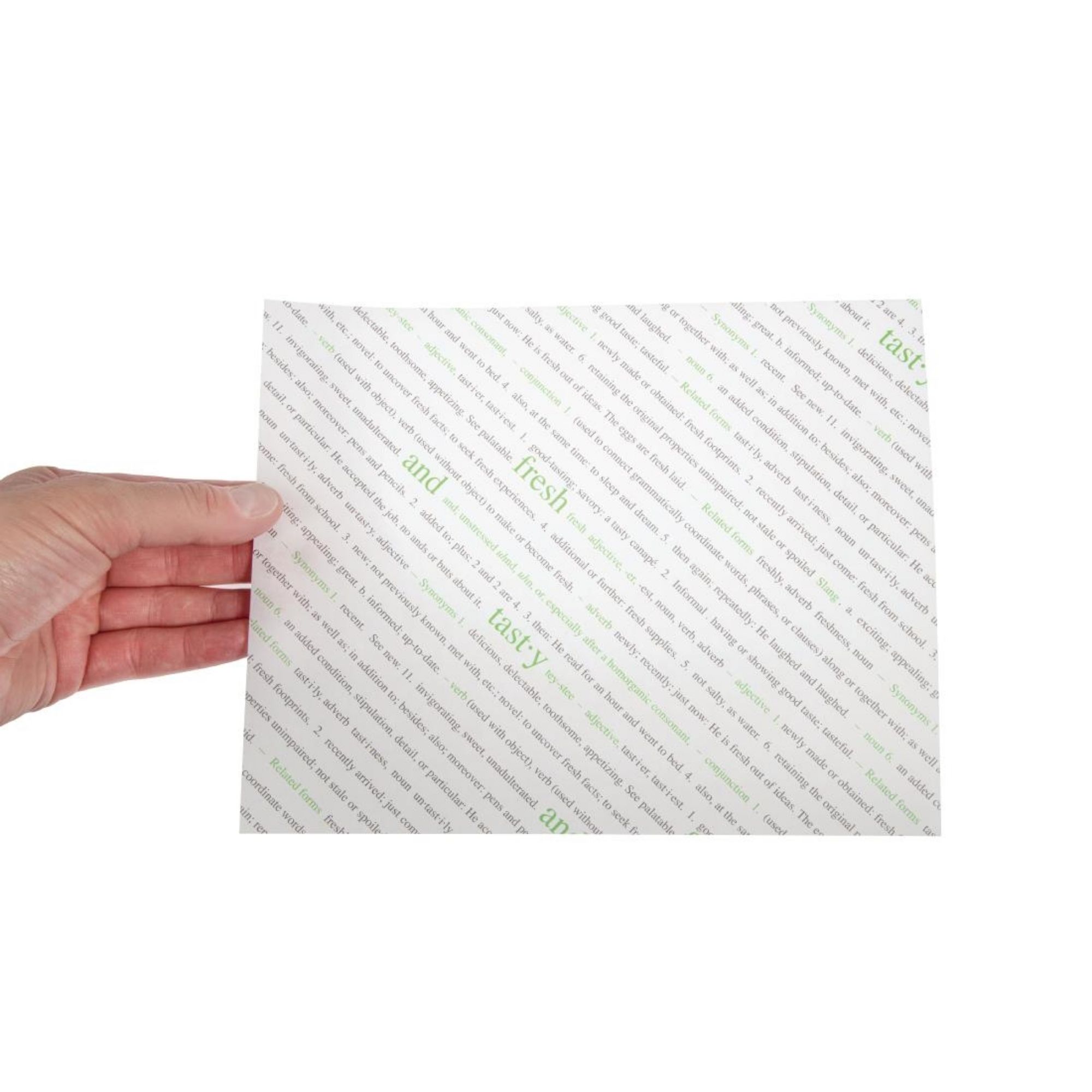 Picture of Greaseproof Paper Sheets Fresh and Tasty Print 255 x 203mm (Pack of 500)