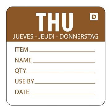 Picture of Hygiplas Dissolvable Day of the Week Labels Thursday (Pack of 250)