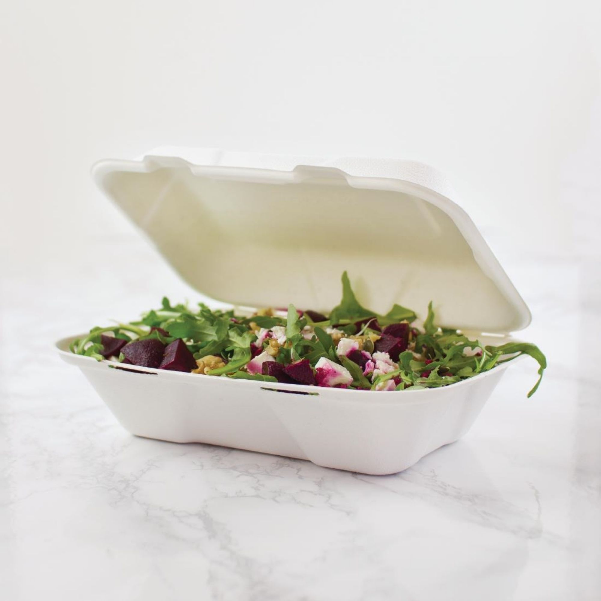 Picture of Vegware Compostable Bagasse Clamshell Hinged Meal Boxes 228mm