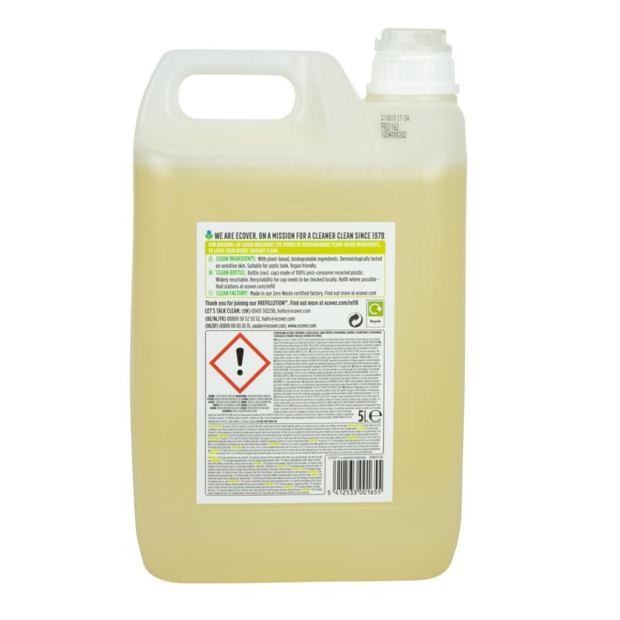 Picture of Ecover Lemon and Aloe Vera Washing Up Liquid Concentrate 5Ltr