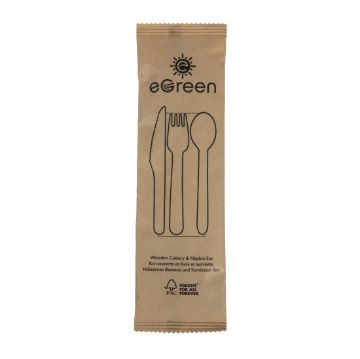 Picture of eGreen Individually Kraft Wrapped 4-in-1 Wooden Cutlery Set (250 pack)