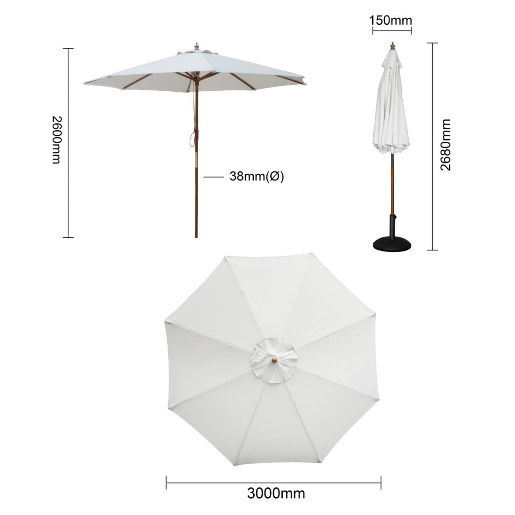 Picture of Bolero Round Parasol Grey 3m
