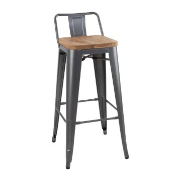 Picture of Bolero Bistro Backrest High Stools with Wooden Seat Pad Gun Metal (Pack of 4)