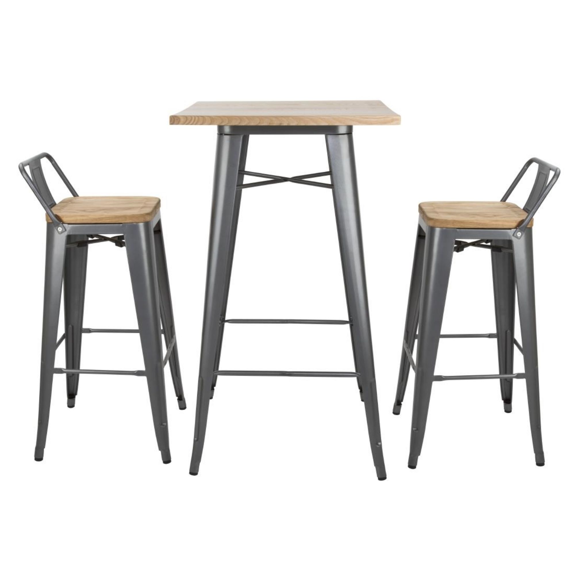 Picture of Bolero Bistro Backrest High Stools with Wooden Seat Pad Gun Metal (Pack of 4)