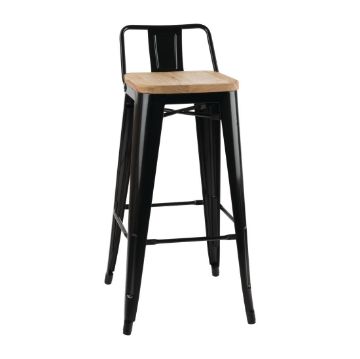 Picture of Bolero Bistro Backrest High Stools with Wooden Seat Pad Black (Pack of 4)