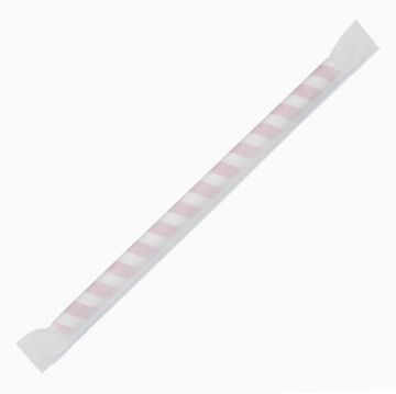 Picture of Fiesta Compostable Individually Wrapped Paper Smoothie Straws Red Stripes (250 Pack)