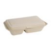 Picture of Fiesta Compostable Bagasse Two-Compartment Hinged Food Containers Natural Colour 253mm (200 Pack)