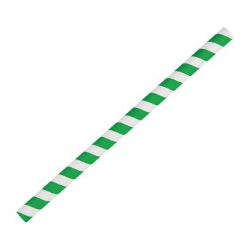 Picture of Fiesta Compostable Paper Smoothie Straws Green Stripes (Pack of 250)