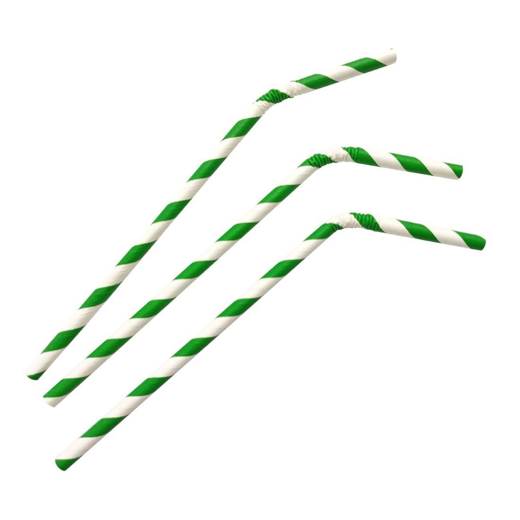 Picture of Fiesta Compostable Bendy Paper Straws Green Stripes (Pack of 250)