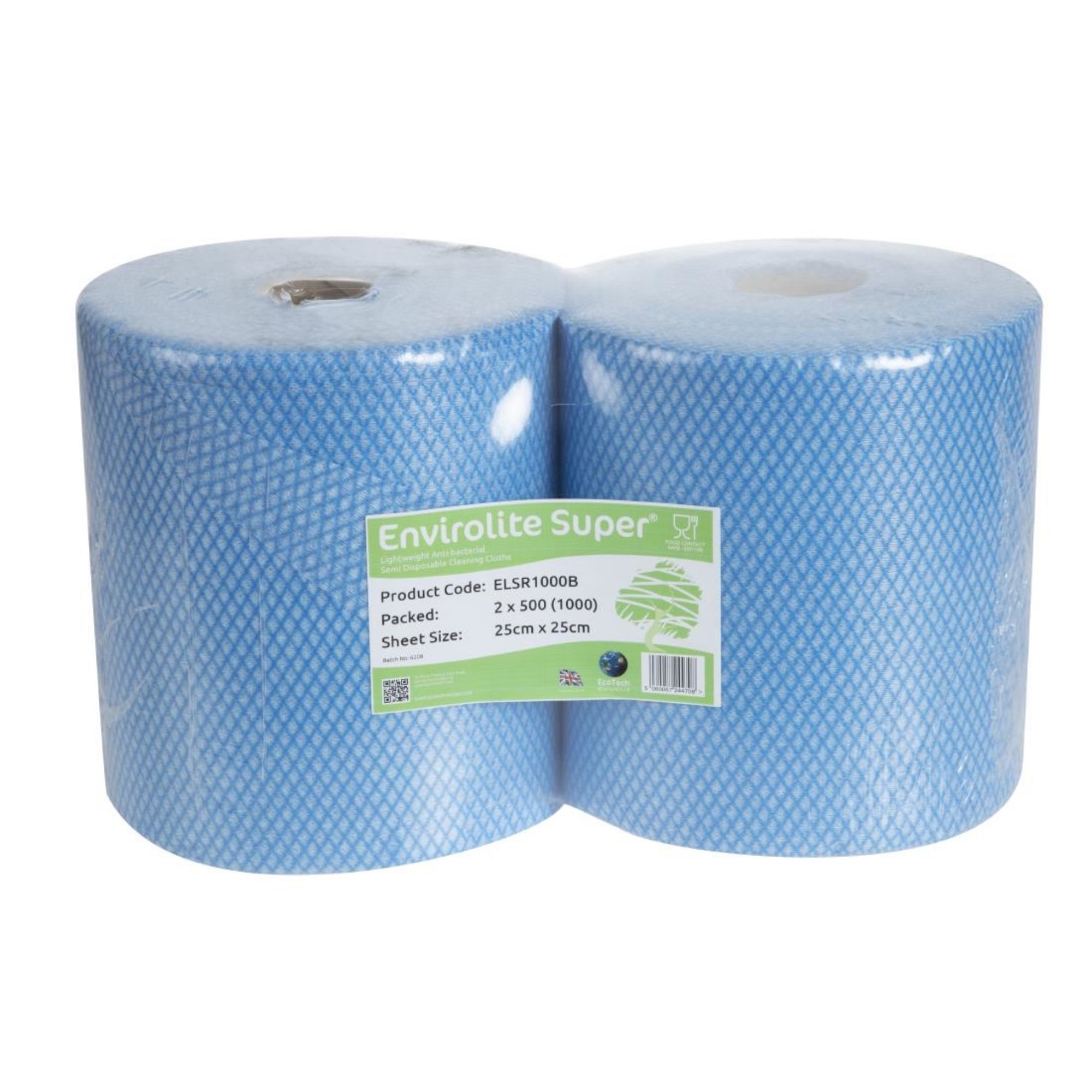 Picture of EcoTech Envirolite Super Antibacterial Cleaning Cloths Blue (Roll of 2 x 500)