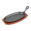 Picture of Olympia Cast Iron Oval Sizzler with Wooden Stand 24cm