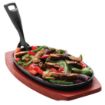 Picture of Olympia Cast Iron Oval Sizzler with Wooden Stand 24cm