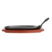Picture of Olympia Cast Iron Oval Sizzler with Wooden Stand 24cm