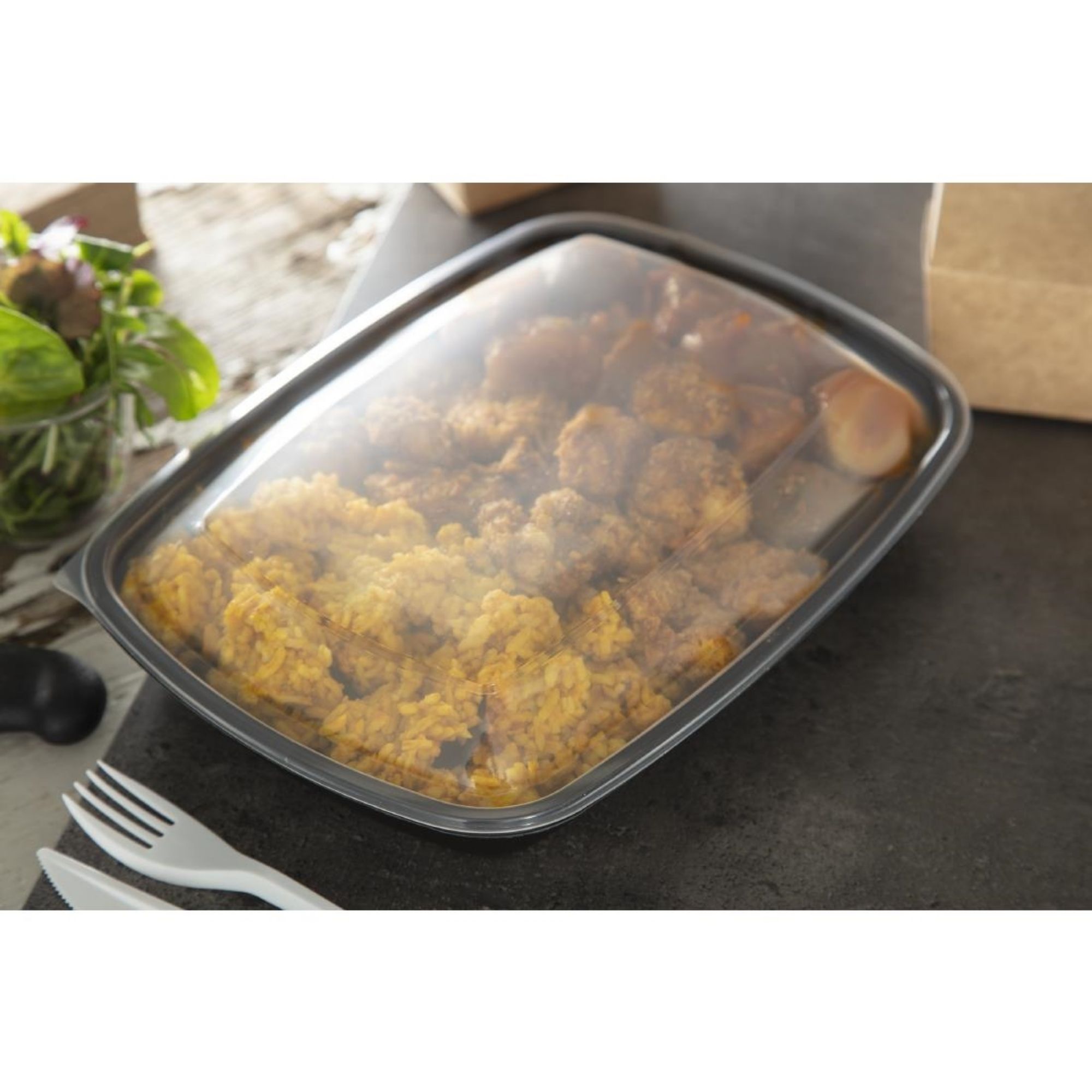 Picture of Fastpac Large Rectangular Food Container Lids 1350ml / 48oz (Pack of 150)