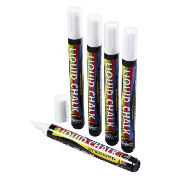 Picture of Beaumont Chisel Liquid Chalk Pen White 5mm (5 Pack)