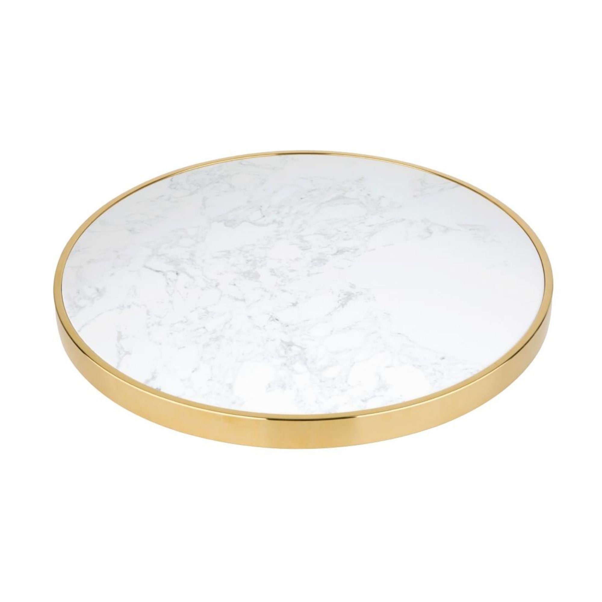 Picture of Bolero Round Marble Tabletop with Brass Effect Rim White 600mm