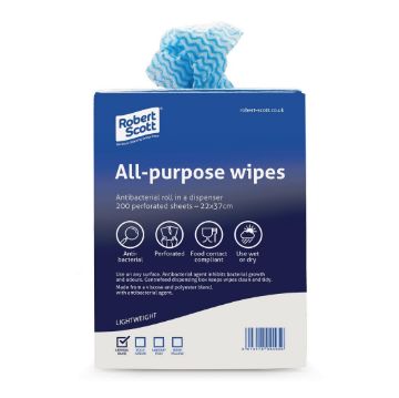 Picture of Robert Scott All-Purpose Antibacterial Cleaning Cloths Blue (200 pack)