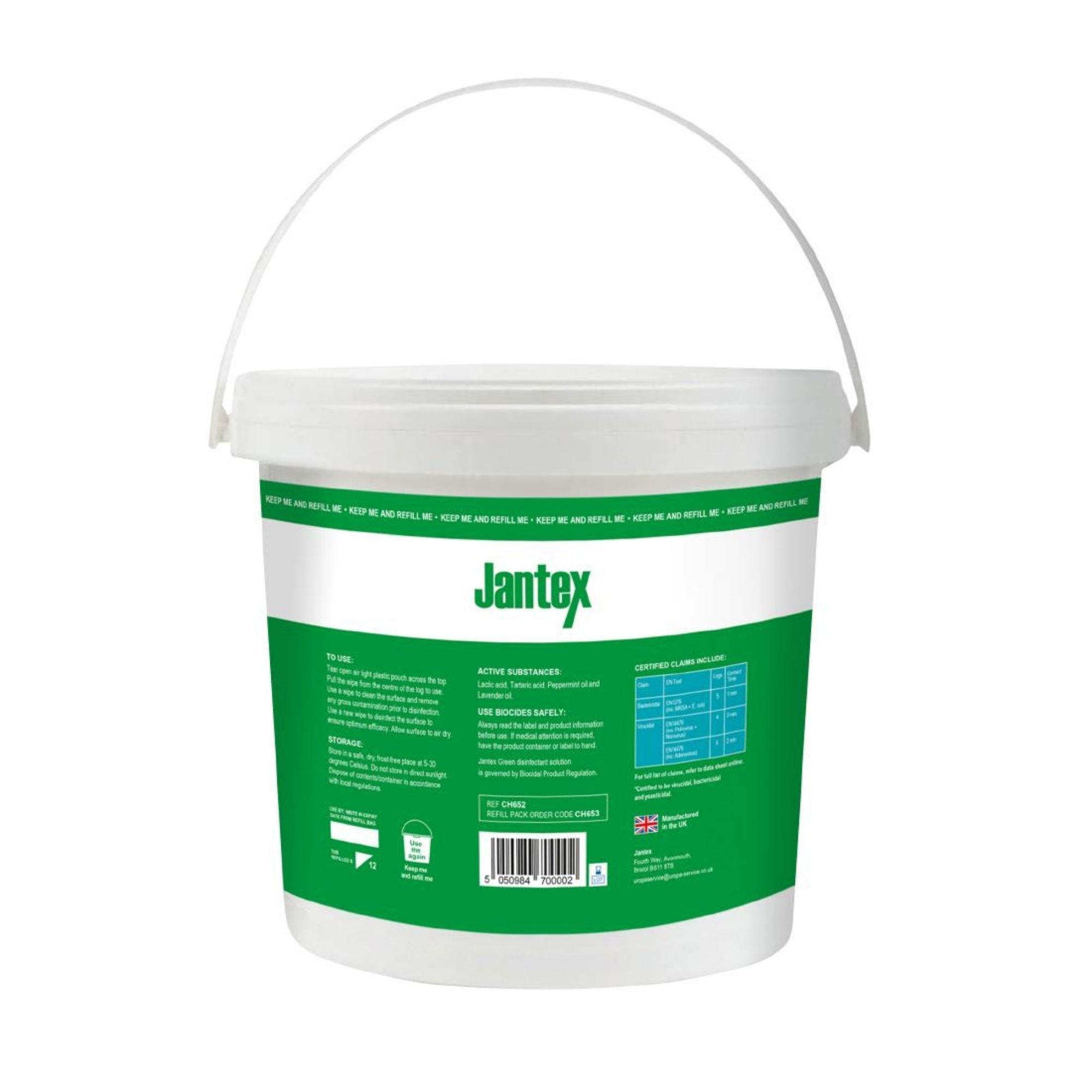 Picture of Jantex Green Surface Sanitiser Wipes Starter Tub 200mm (Pack of 400)