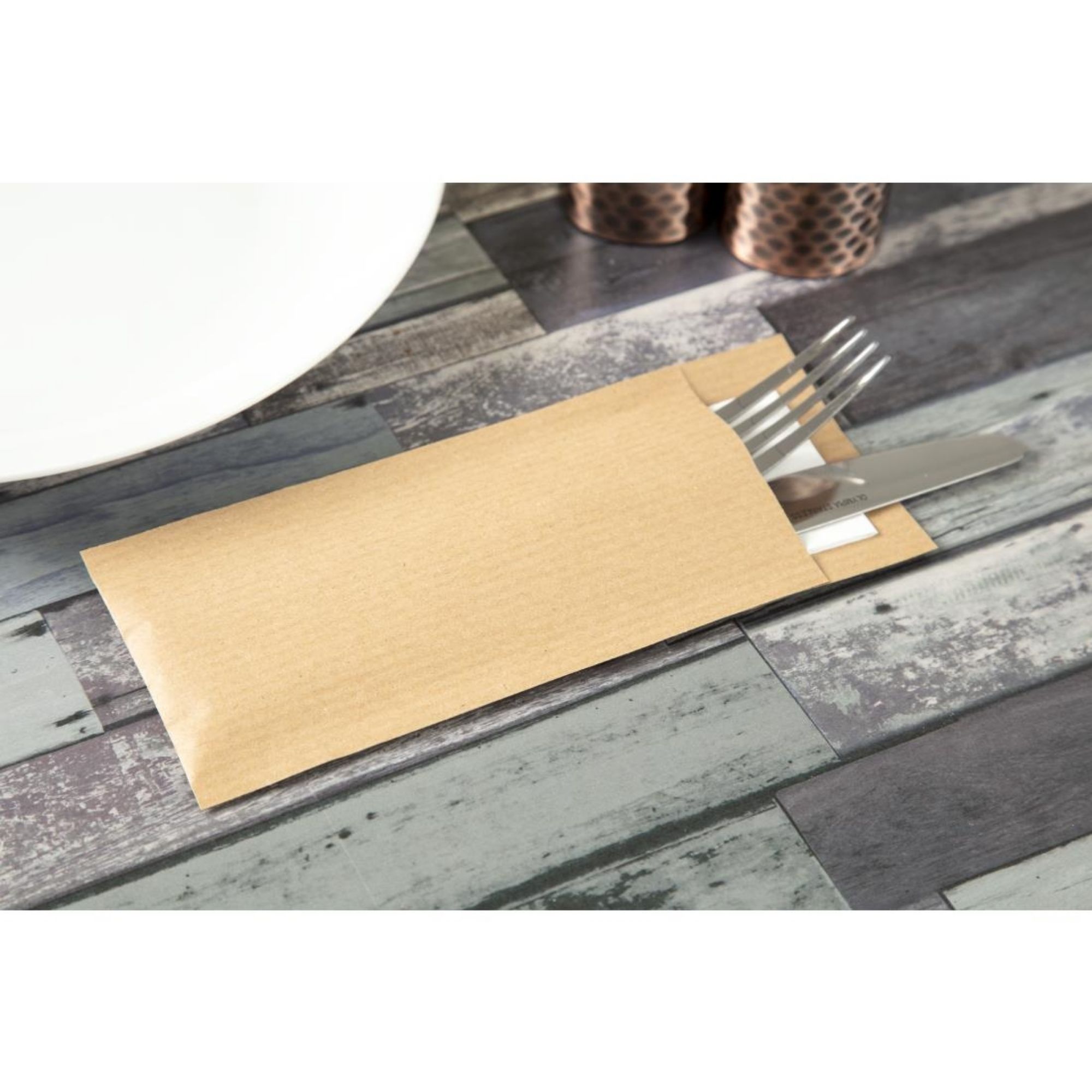 Picture of Europochette Brown Cutlery Pouch with White Napkin (Pack of 500)