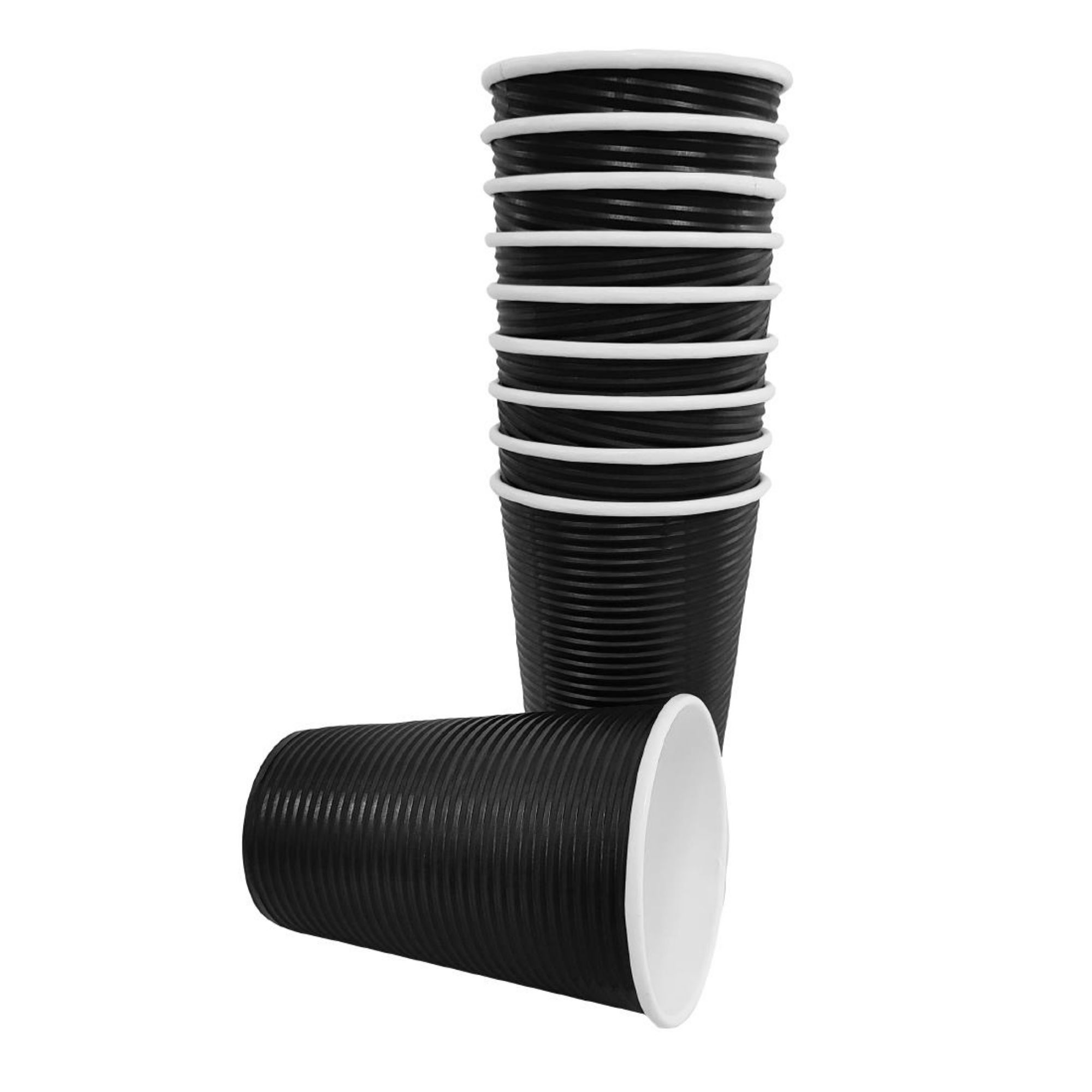 Picture of Fiesta Recyclable Ripple Wall Takeaway Coffee Cups Black 455ml / 16oz (Pack of 25)