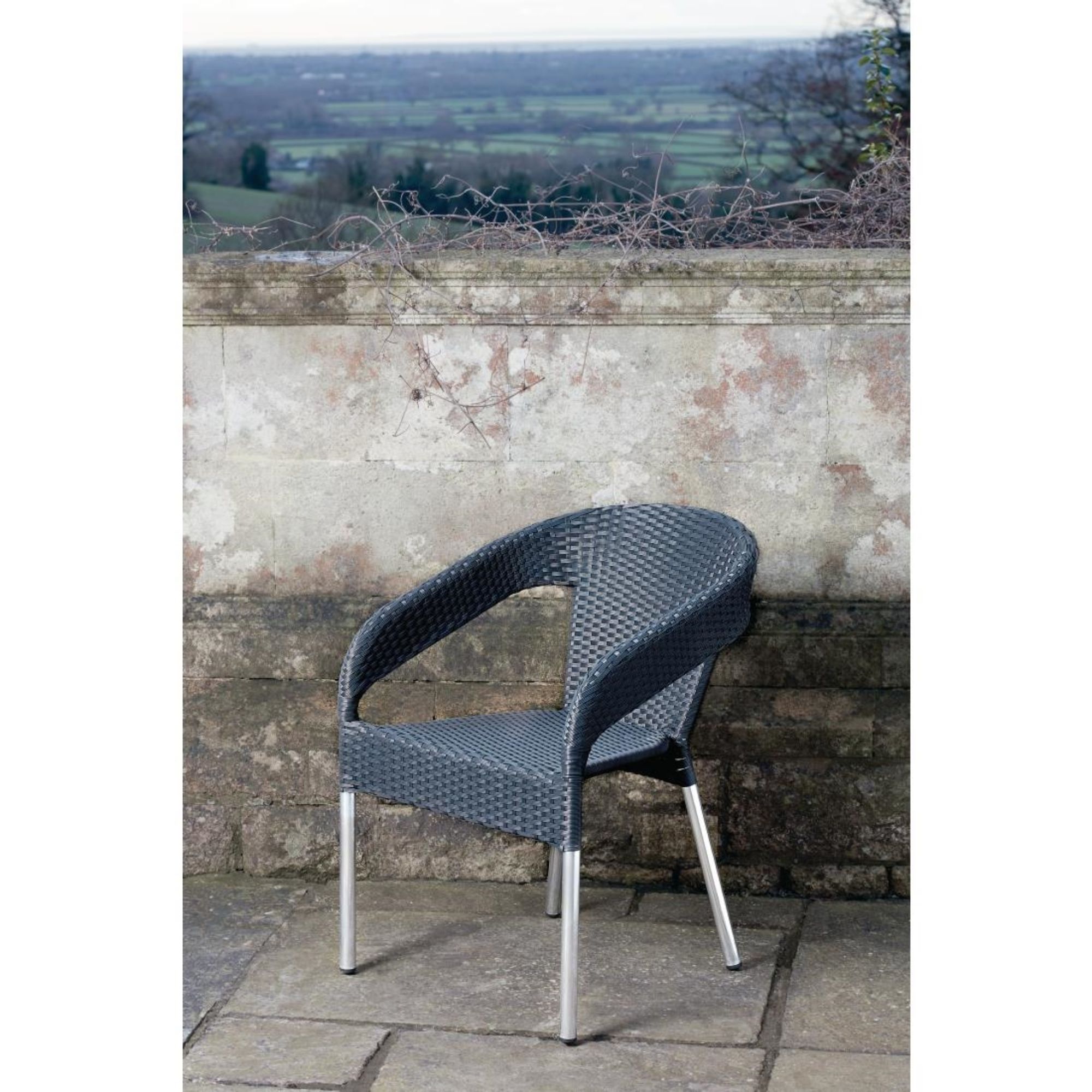 Picture of Bolero Wicker Wraparound Bistro Chairs Charcoal (Pack of 4)
