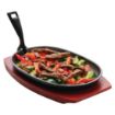 Picture of Olympia Cast Iron Oval Sizzler with Wooden Stand 28cm