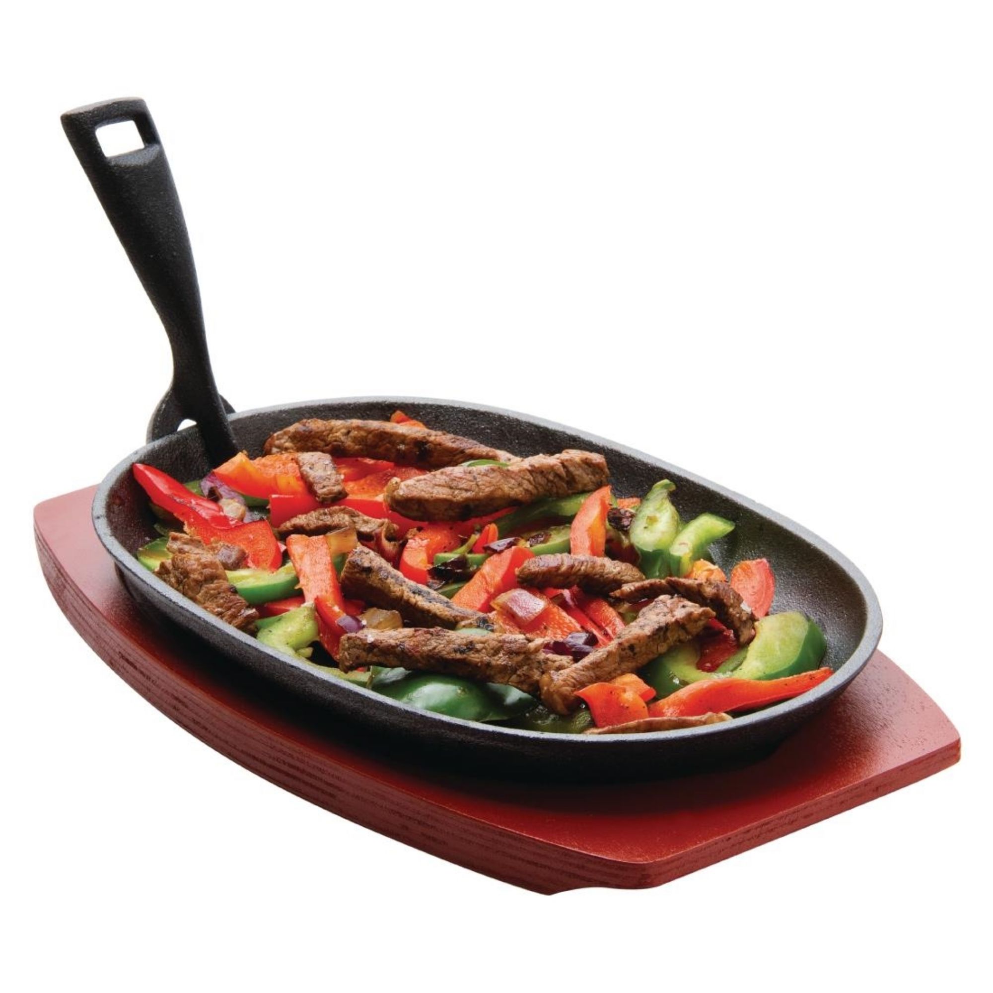 Picture of Olympia Cast Iron Oval Sizzler with Wooden Stand 28cm