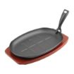 Picture of Olympia Cast Iron Oval Sizzler with Wooden Stand 28cm