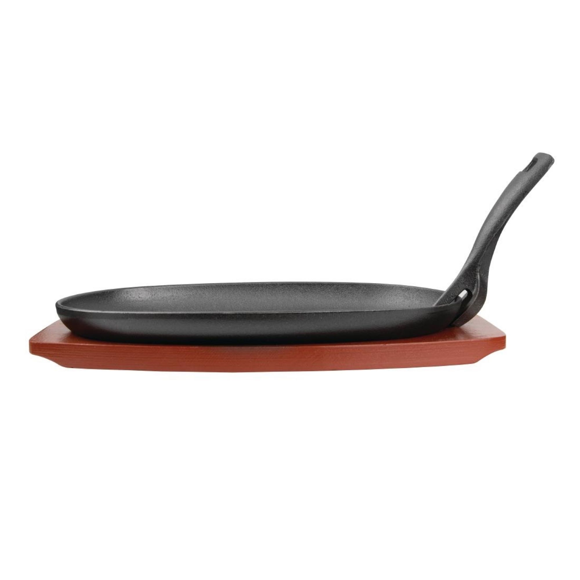 Picture of Olympia Cast Iron Oval Sizzler with Wooden Stand 28cm
