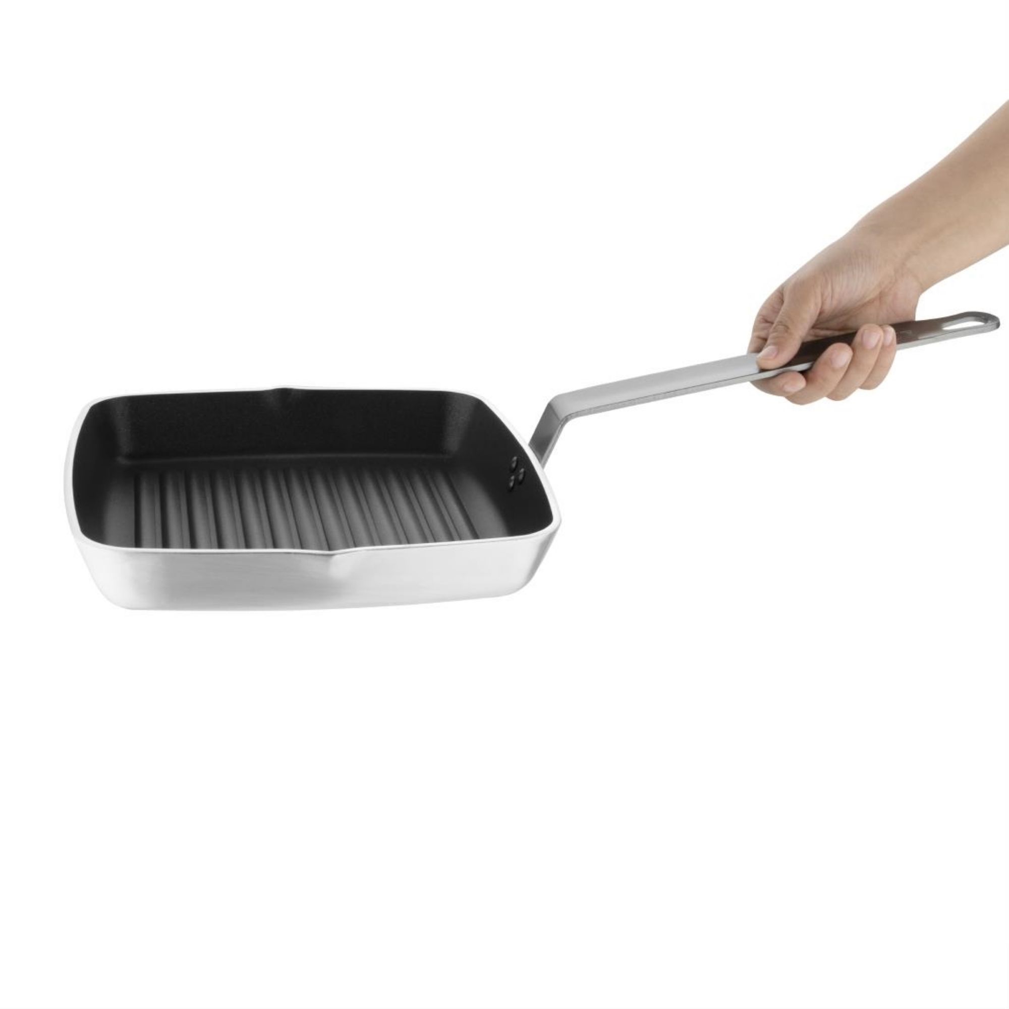 Picture of Vogue Aluminium Square Non-Stick Teflon Ribbed Skillet Pan 24cm