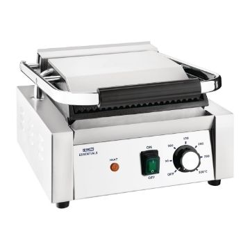 Picture of Nisbets Essentials Single Cast Iron Plate Contact Grill (Ribbed/Flat) - 1.8kW
