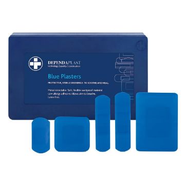 Picture of Beaumont Dependaplast Blue Plasters Assorted Sizes (Pack of 100)