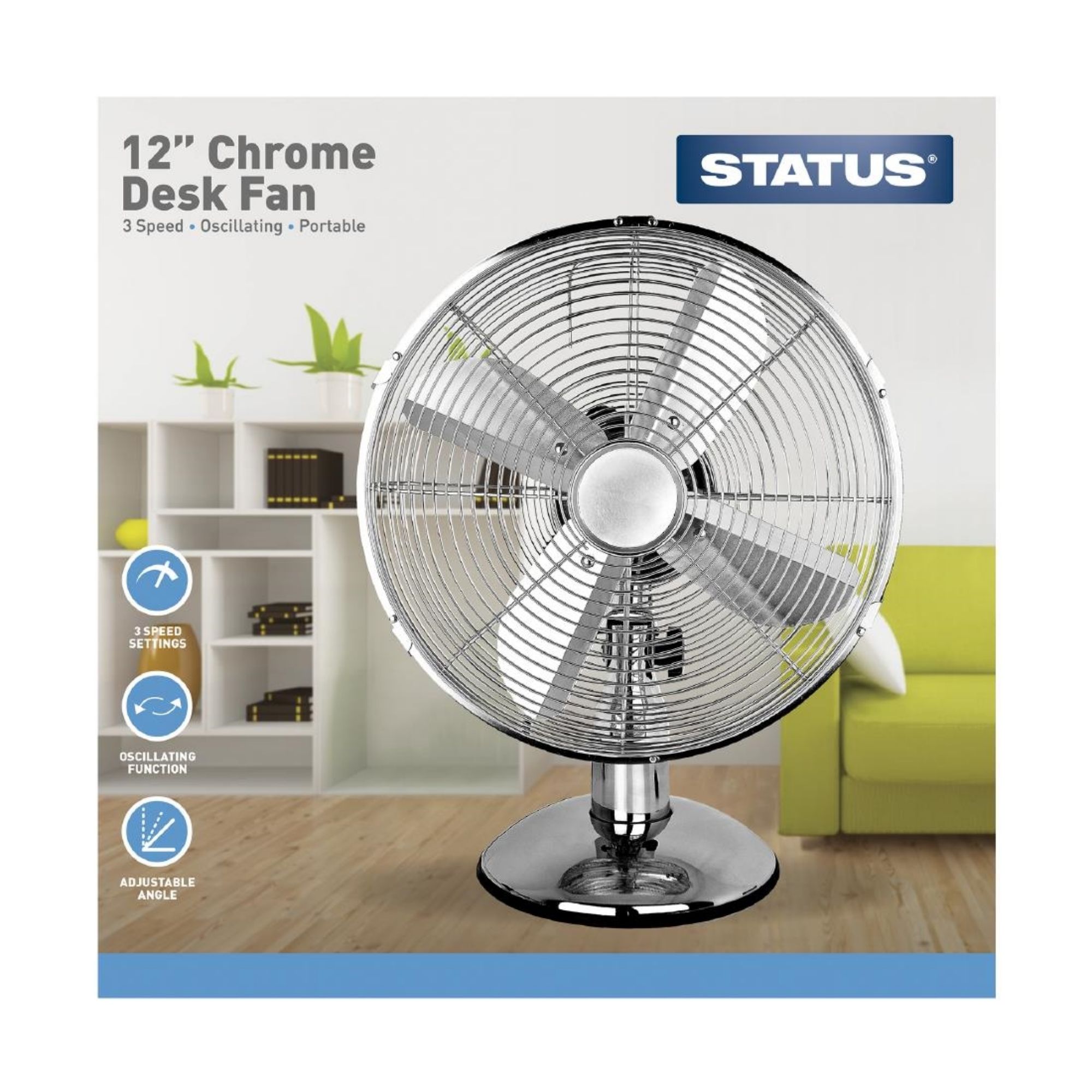 Picture of Status 12" Oscillating Chrome Desktop Fan