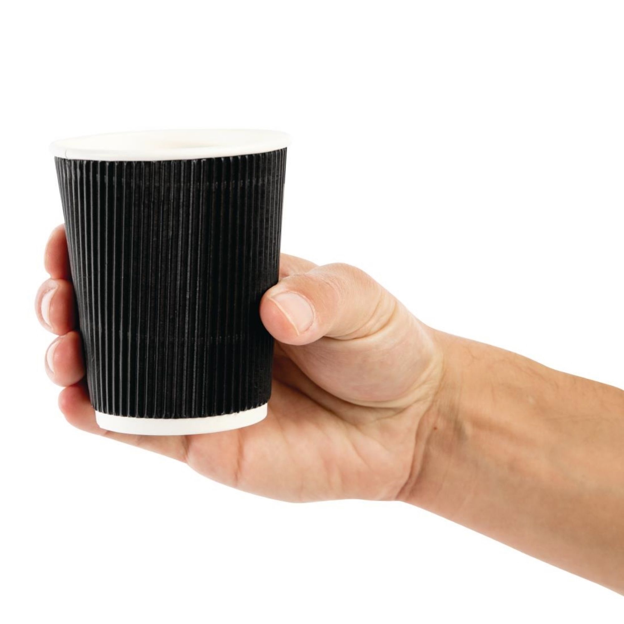 Picture of Fiesta Recyclable Coffee Cups Ripple Wall Black 225ml / 8oz (Pack of 25)
