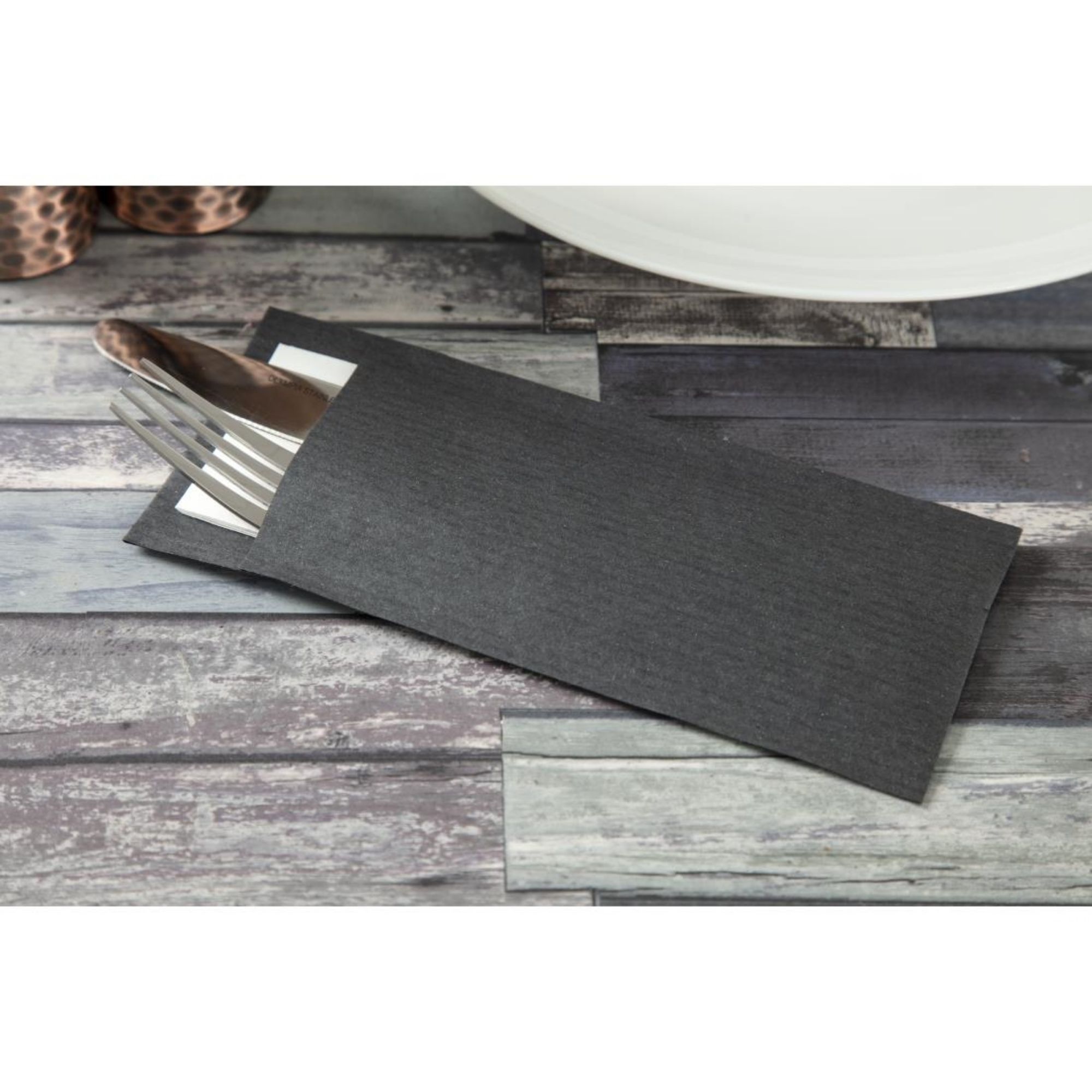 Picture of Europochette Black Cutlery Pouch with White Napkin (Pack of 500)