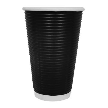 Picture of Fiesta Recyclable Ripple Wall Takeaway Coffee Cups Black 455ml / 16oz (Pack of 500)