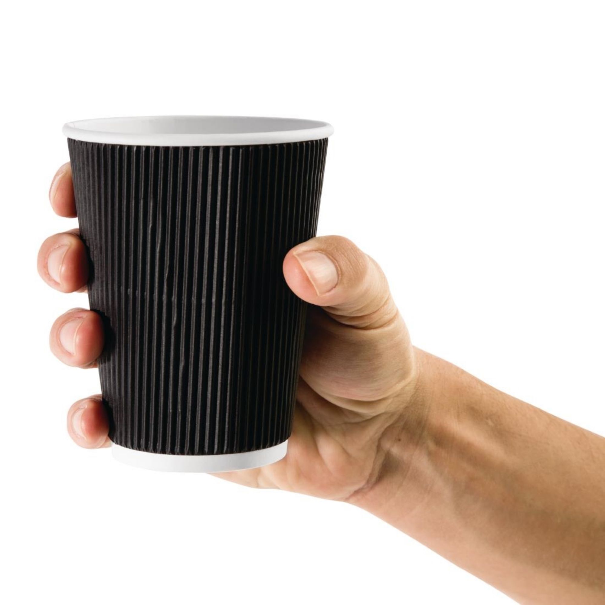 Picture of Fiesta Recyclable Coffee Cups Ripple Wall Black 340ml / 12oz (Pack of 25)