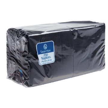 Picture of Swantex Cocktail Napkin Black 25x25cm 2ply 1/4 Fold (Pack of 2000)