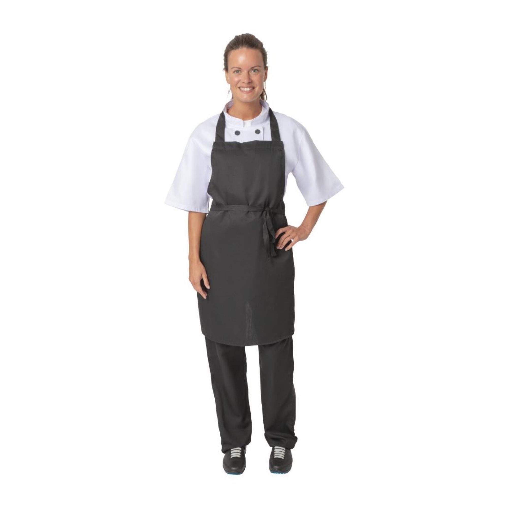 Picture of Nisbets Essentials Bib Aprons Polycotton Black (Pack of 2)