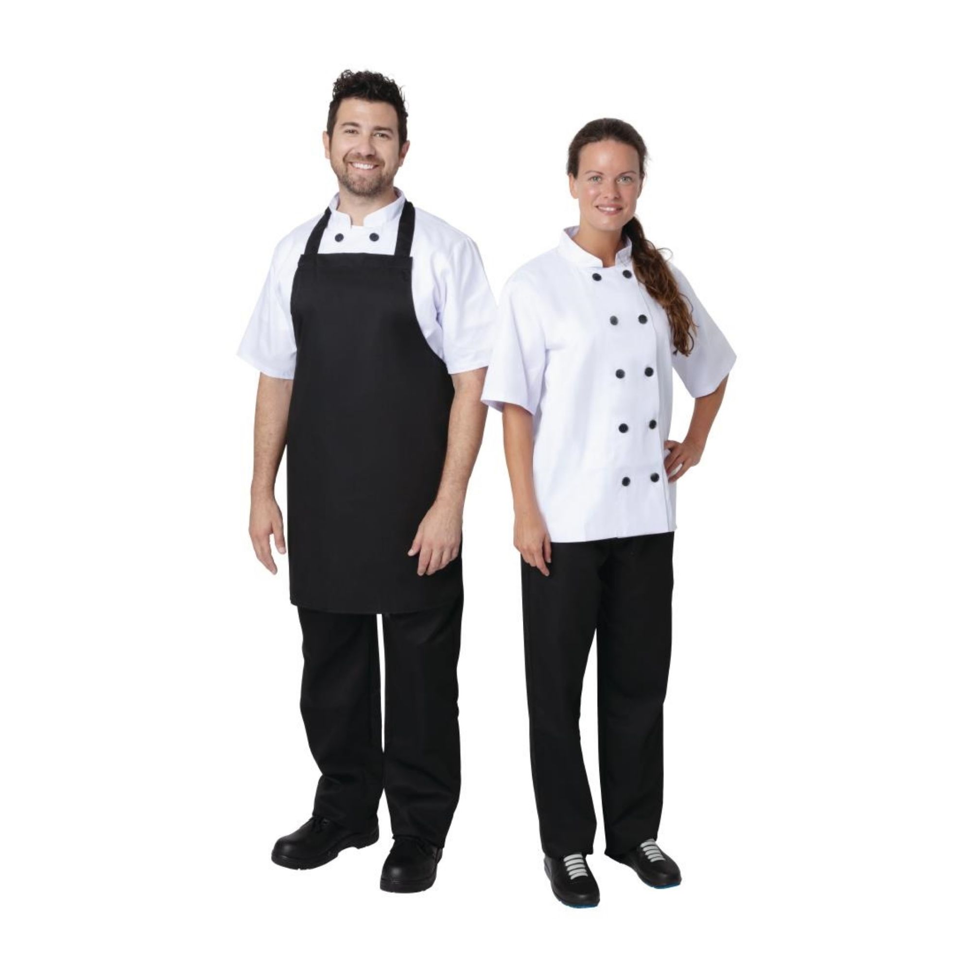 Picture of Nisbets Essentials Bib Aprons Polycotton Black (Pack of 2)
