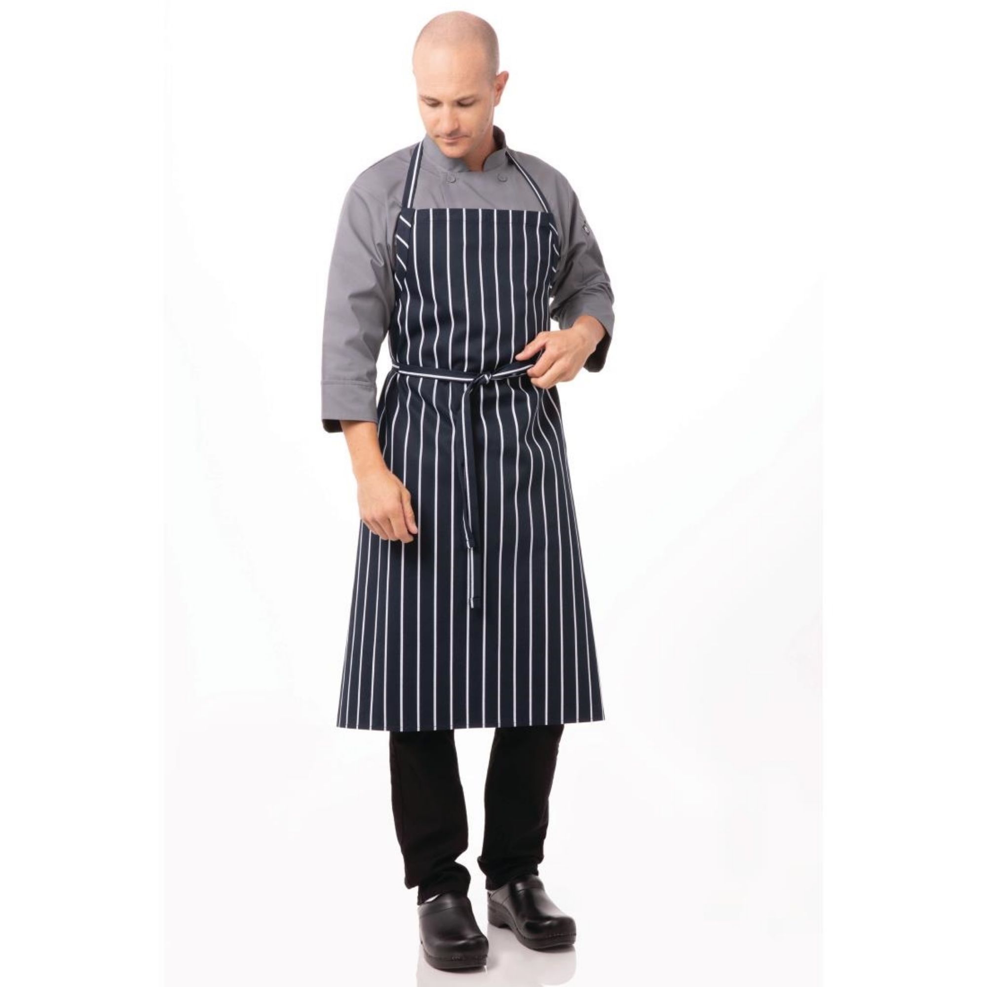 Picture of Chef Works Premium Woven Bib Apron Navy and White Stripe