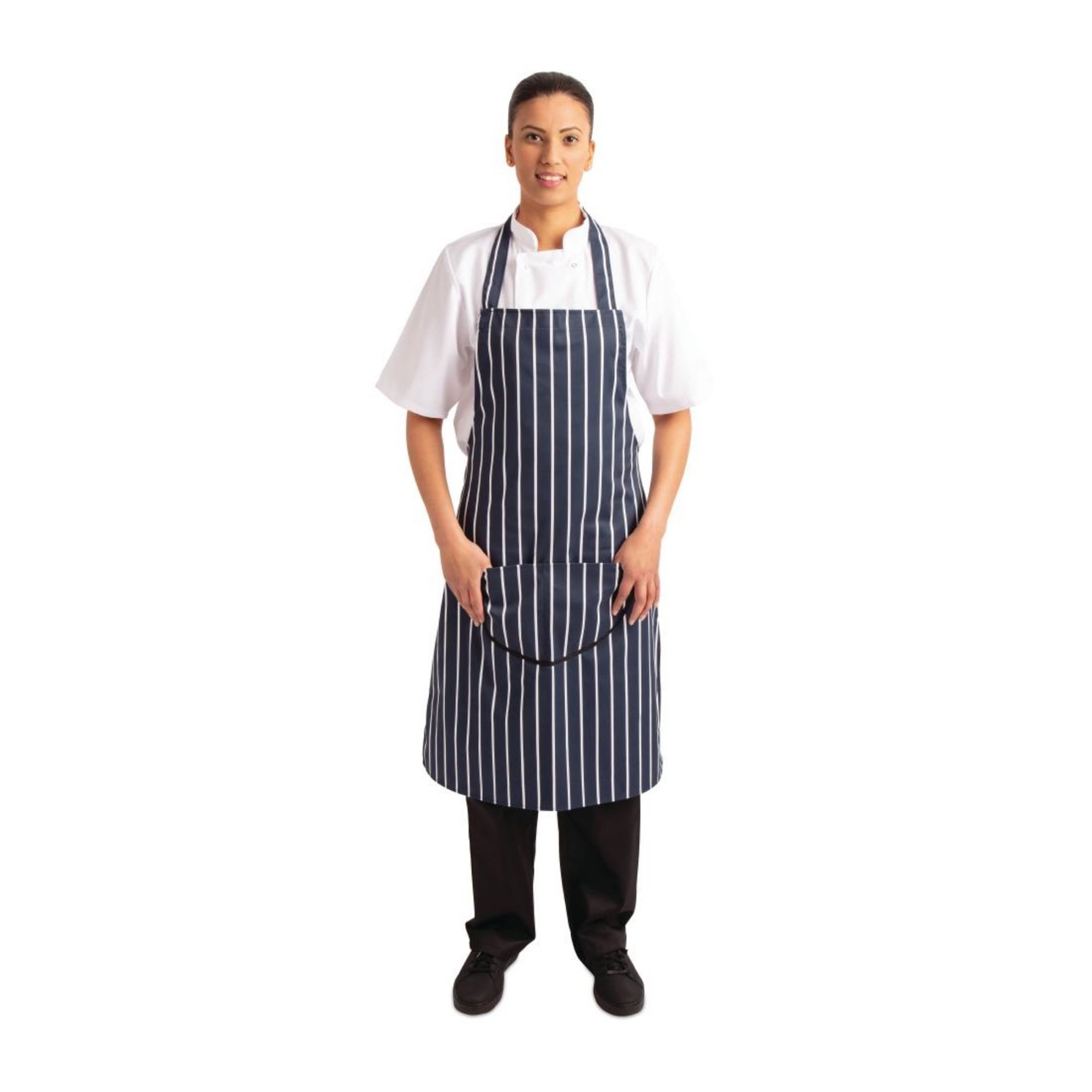 Picture of Whites Butchers Apron Navy Stripe with Pocket